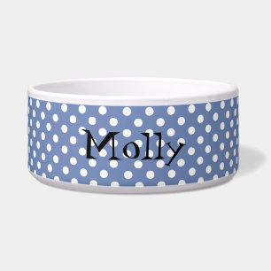 Blue and White Polka Dots Custom Pet Bowl
