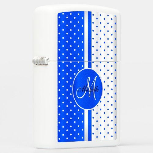 Blue and White Polka Dots _ Monogram Zippo Lighter