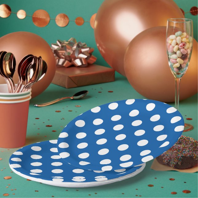 Blue And White Polka Dots  Paper Plates (Multi)
