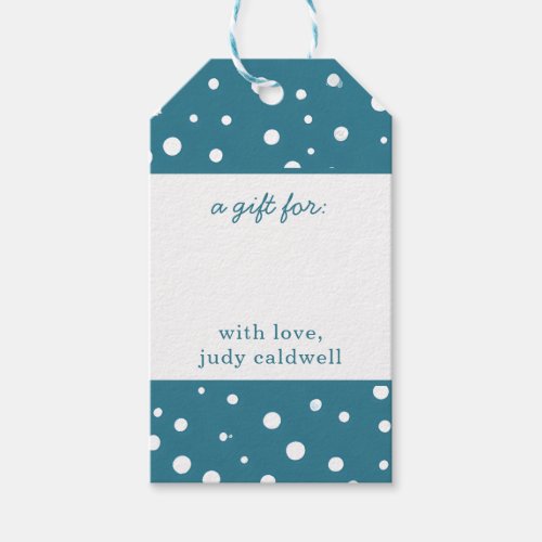 Blue and White Polka Dots Pattern Personalized Gift Tags