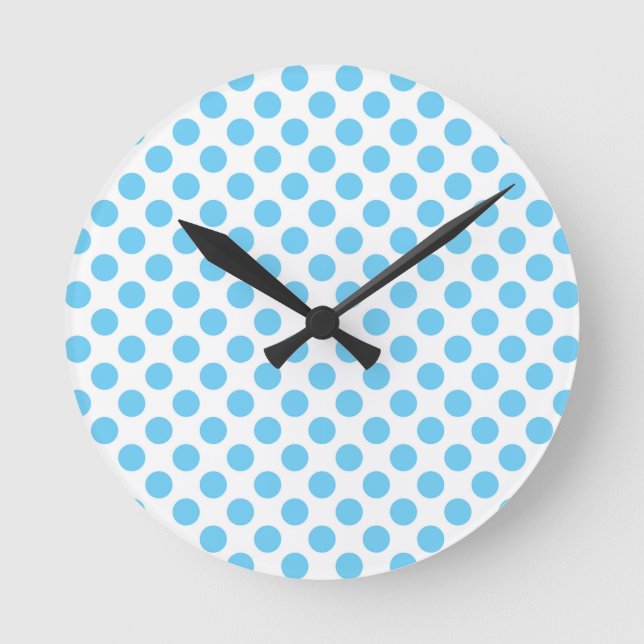 Blue and white polka dots pattern round clock (Front)
