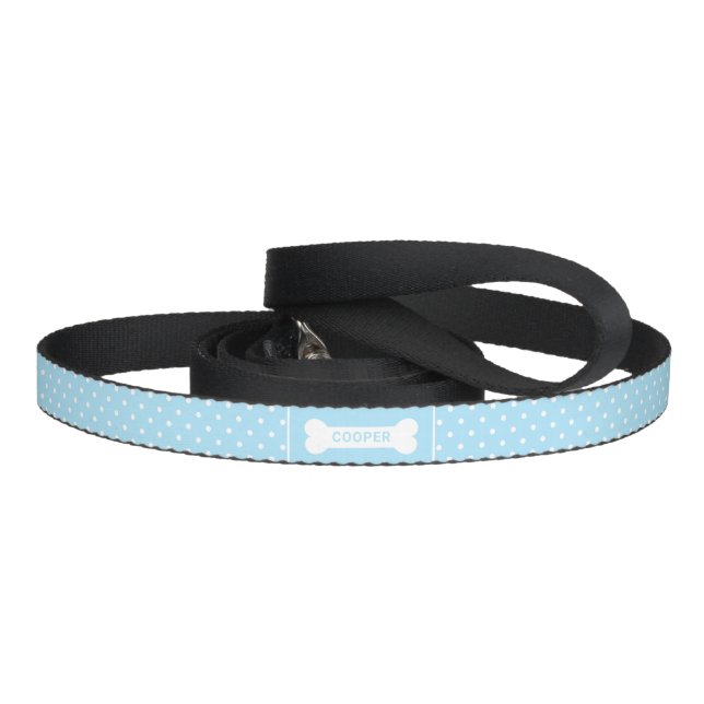 Blue And White Polka Dots With Bone & Name Pet Leash (Handle)