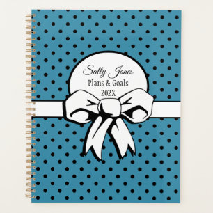 Blue and White Polka Dots with Bow Personalized Planner