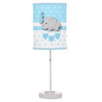 Blue and White Polka Dots with Gray Elephant Table Lamp
