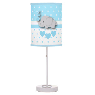 Blue and White Polka Dots with Gray Elephant Table Lamp