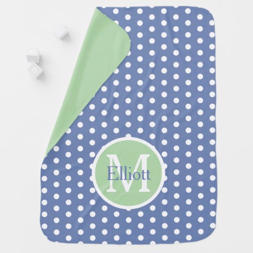 Blue and White Polka Dots With Green Monogram