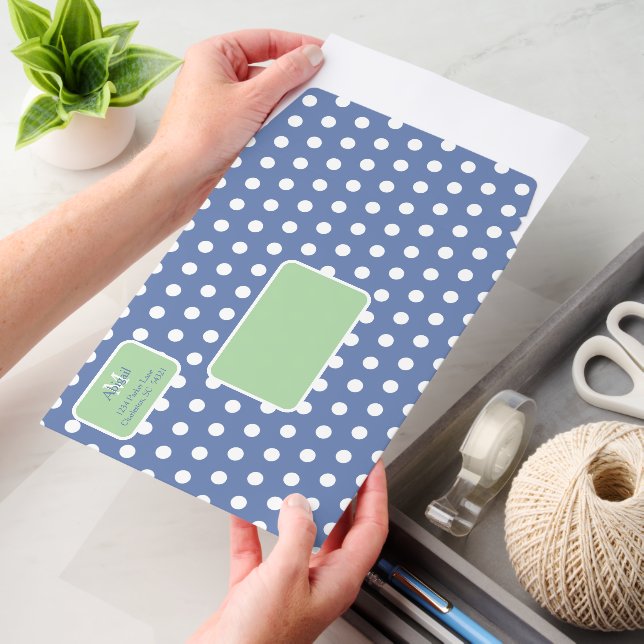 Blue and White Polka Dots With Green Monogram Envelope Mailers (Desk)