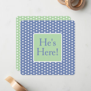 Blue and White Polka Dots With Green Monogram Note Card