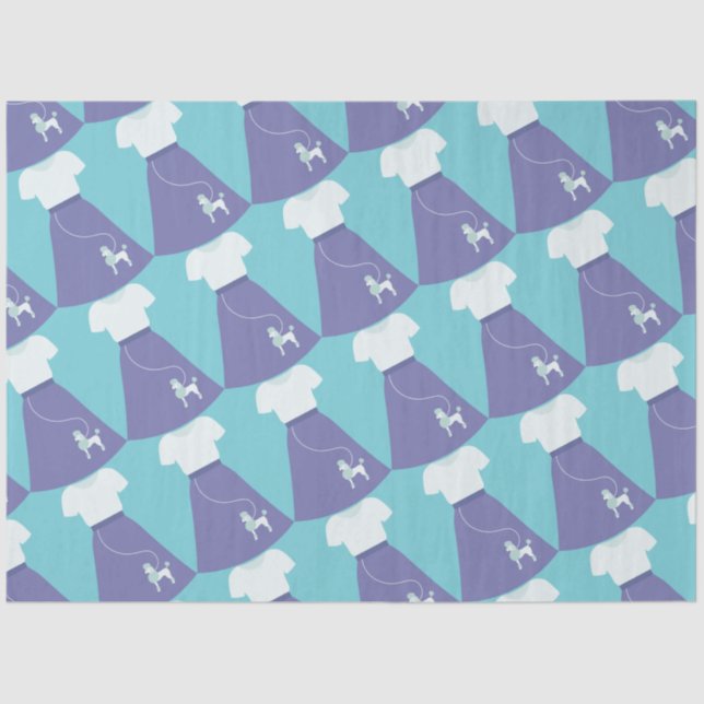 Blue and White Poodle Skirts Pattern Tissue Paper (Front)