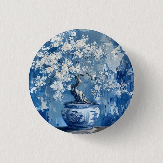 Blue and White Porcelain China Chinoiserie Cherry  Button (Front)