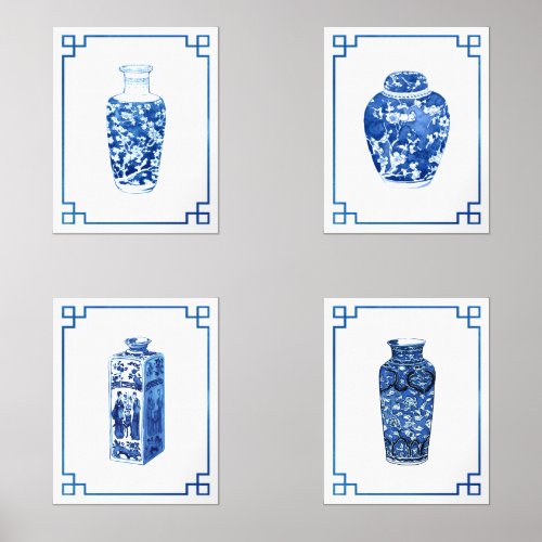 Blue and White Porcelain Vase Chinoiserie Art Set