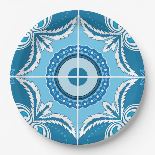💙🤍Blue and white Porto Azulejos, Paper Plates (Front)