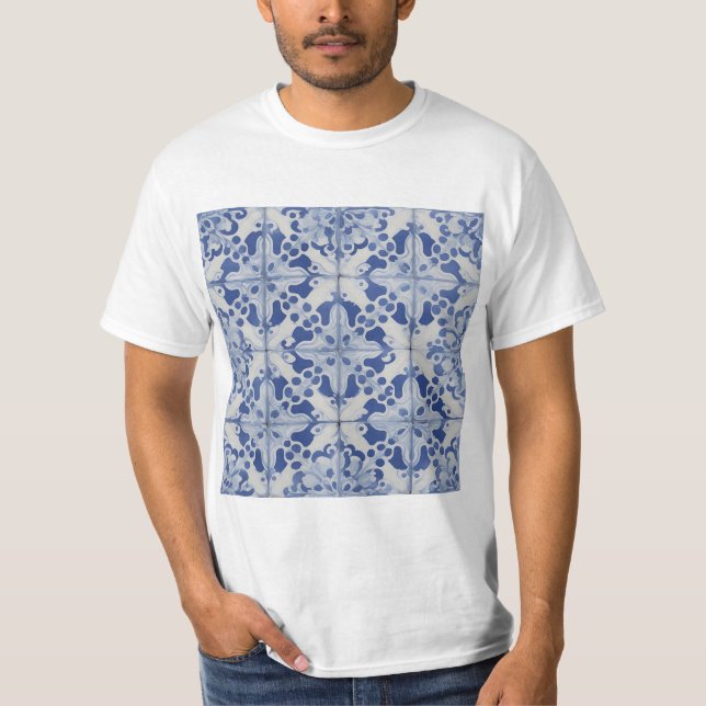 Blue and White Portuguese Tile T-Shirt (Front)