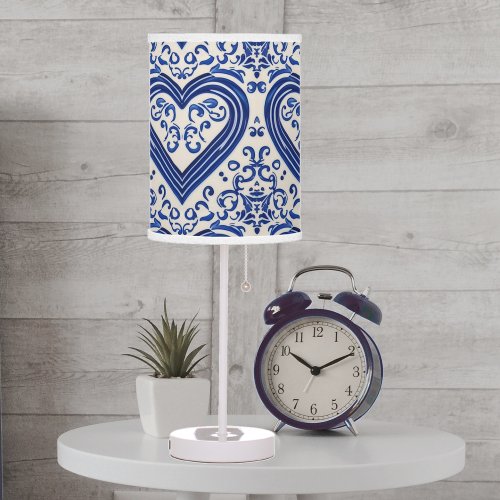 Blue and White Pottery Heart _ Dutch Style Delft T Table Lamp