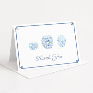 Blue And White Preppy Ginger Jars Personalized Letterpress Thank You Card