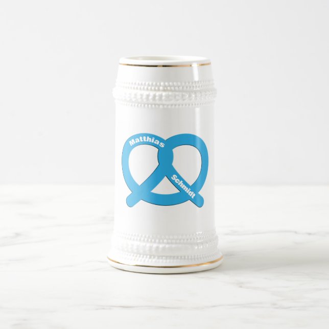 Blue and White Pretzel Funny Brezel Oktoberfest Beer Stein (Center)