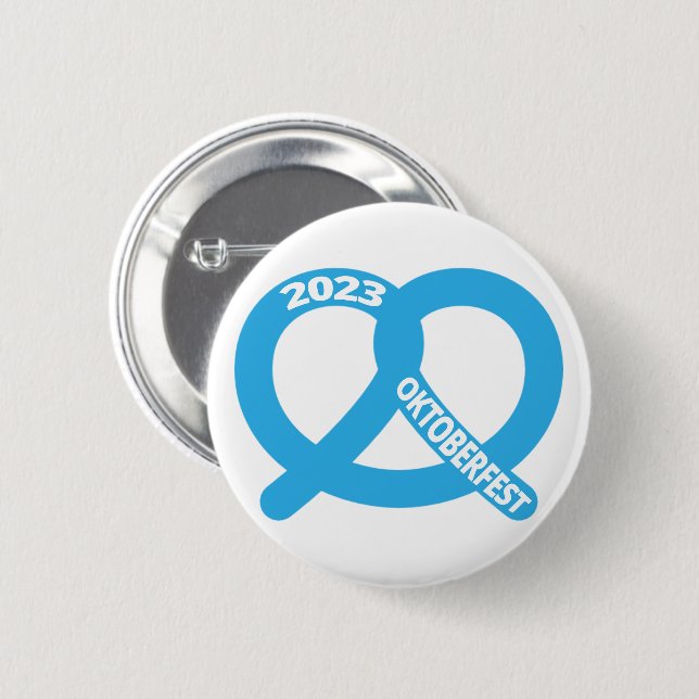 Blue and White Pretzel German Brezel Oktoberfest Button (Front & Back)