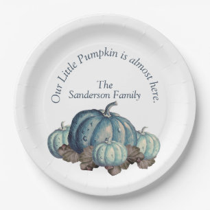 Blue and White Pumpkin Baby Shower Paper Plates