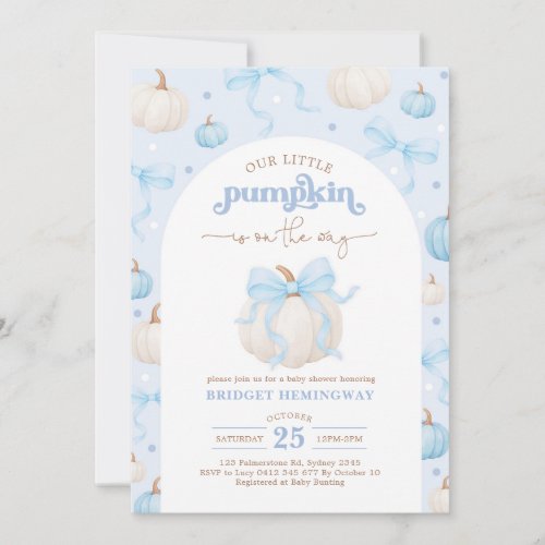 Blue and White Pumpkin Boy Baby Shower Invitation