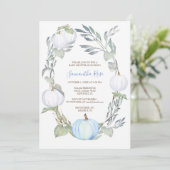Blue and WHITE PUMPKIN Greenery BABY Shower Invite (Standing Front)