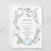 Blue and WHITE PUMPKIN Greenery BABY Shower Invite (Front)