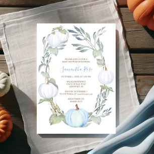 Blue and WHITE PUMPKIN Greenery BABY Shower Invite