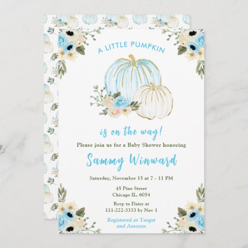 Blue and White Pumpkins Baby Shower Invitation