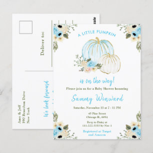 Blue and White Pumpkins Baby Shower Postcard