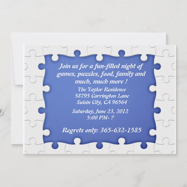 Blue and white Puzzle Frame Invitations (Front)