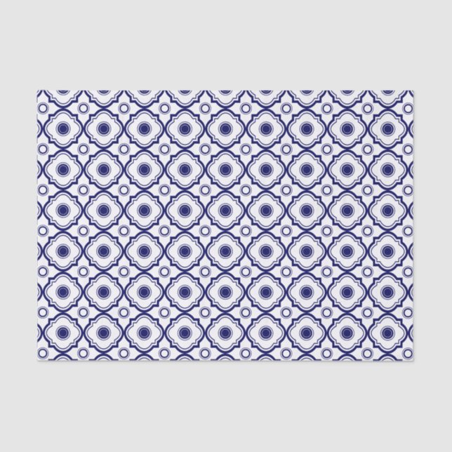 Blue And White Quatrefoil Pattern Tissue Paper (Front)