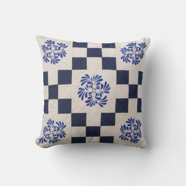 Blue and white quilt throw pillow (Front)