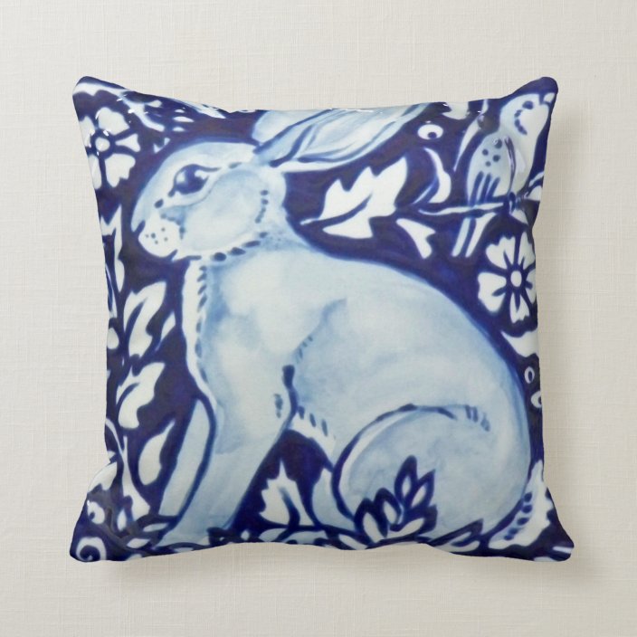 Blue and White Rabbit Accent Pillow Decor Cobalt | Zazzle.com