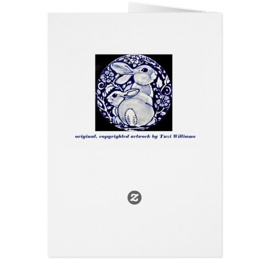 Blue and White Rabbit and Baby Personalized Card (Back)