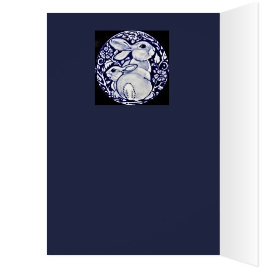 Blue and White Rabbit and Baby Personalized Card (Inside (Left))