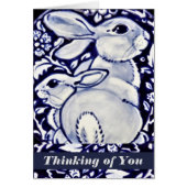 Blue and White Rabbit and Baby Personalized Card (Front)