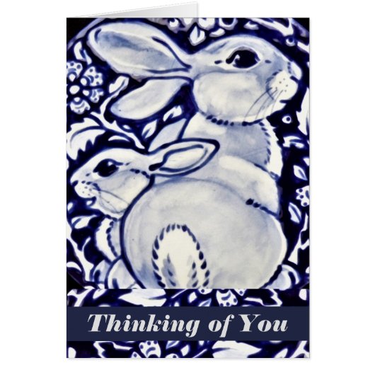 Blue and White Rabbit and Baby Personalized Card (Front)