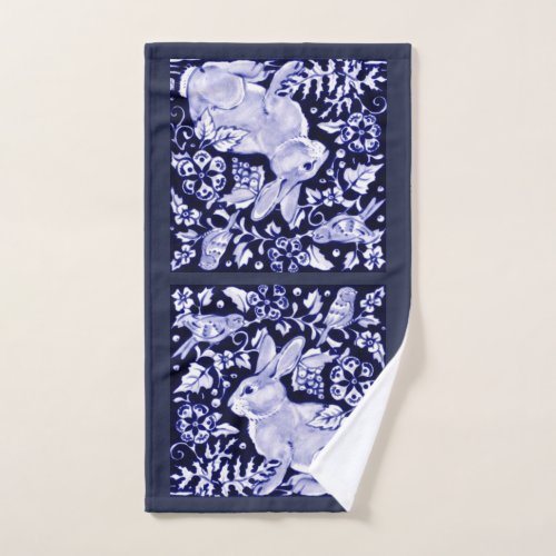 Blue and White Rabbit Bird Bath Hand Towel Dedham