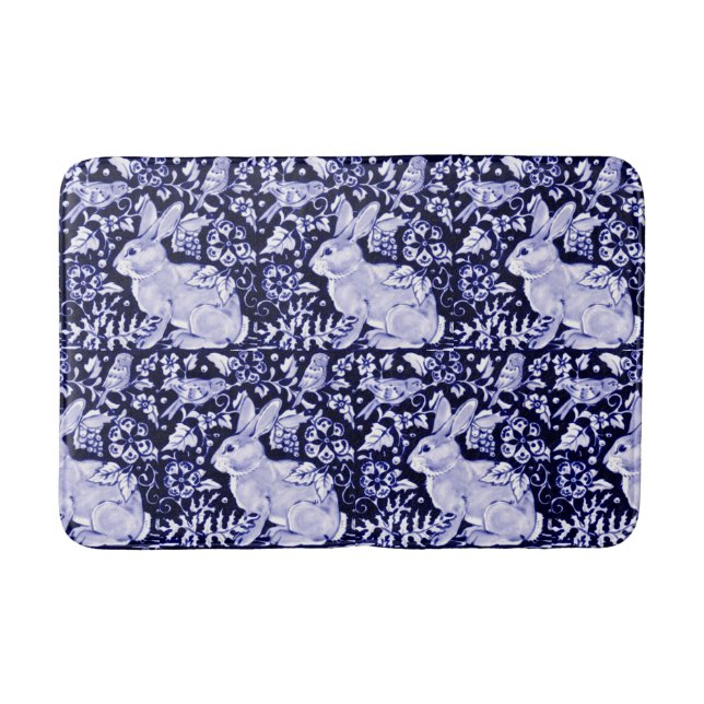 Blue and White Rabbit Bird Bath Mat Dedham Navy (Front)