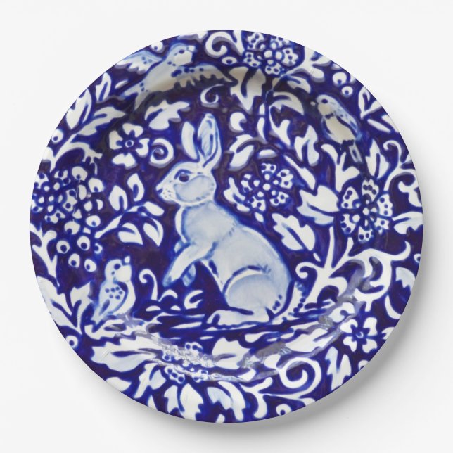 Blue and White Rabbit China Dedham Paper Plate (Front)