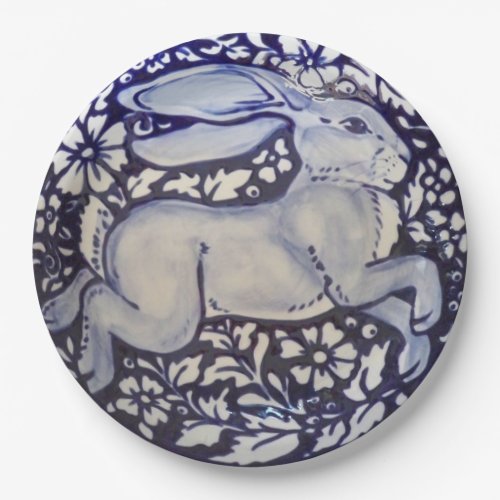 Blue and White Rabbit China Dedham Paper Plate