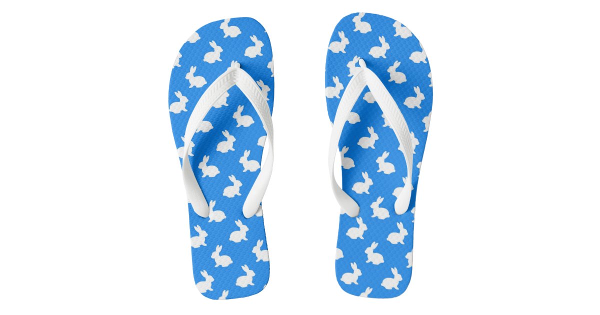 Blue and White Rabbit Flip Flops | Zazzle