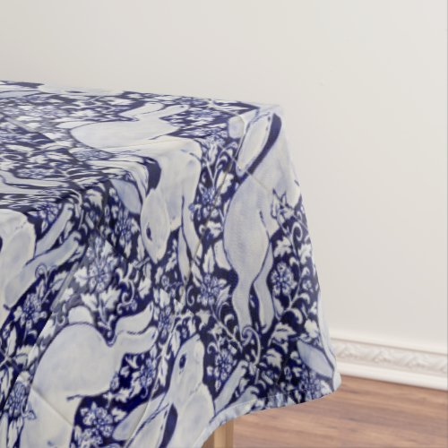 Blue and White Rabbit Floral Dedham Delft Tile  Tablecloth