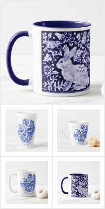 BLUE and WHITE RABBIT MUGS, DRINKWARE COLLECTION