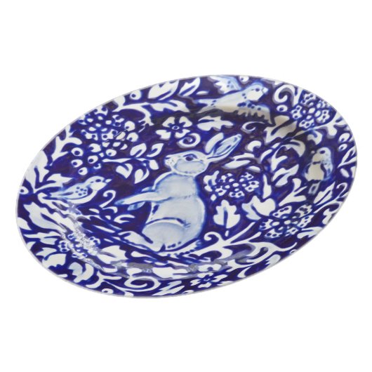 Blue and White Rabbit Pottery Look Melamine Plate (Left Side)