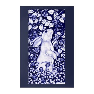 Blue and White Rabbit Tile Acrylic Wall Art 24x36
