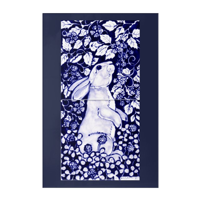 Blue and White Rabbit Tile Acrylic Wall Art 24x36 (Front)