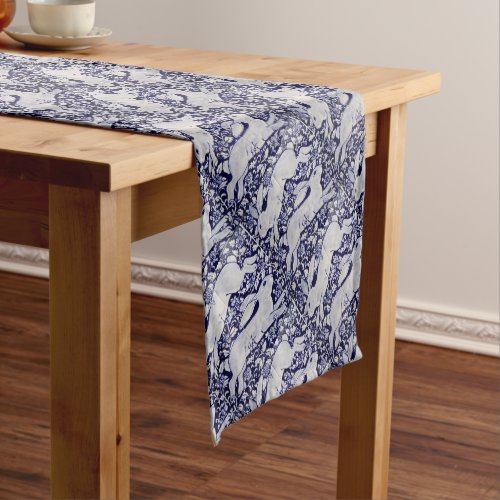 Blue and White Rabbit Tile Decor Cobalt Dedham Short Table Runner