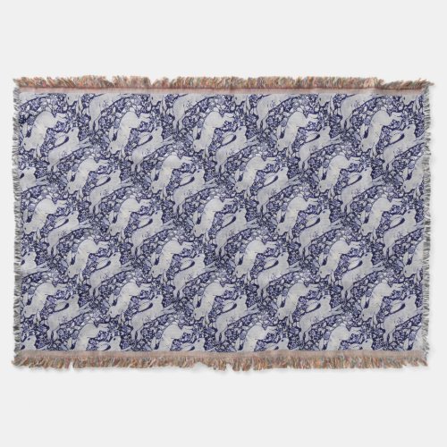 Blue and White Rabbit Tile Decor Cobalt Dedham Thr Throw Blanket