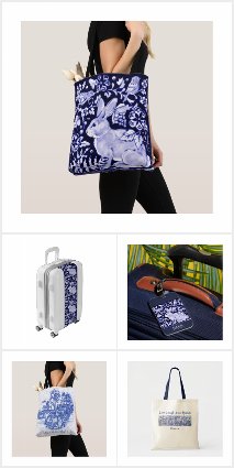 BLUE and WHITE RABBIT TOTES, TRAVEL ACCESSORIES