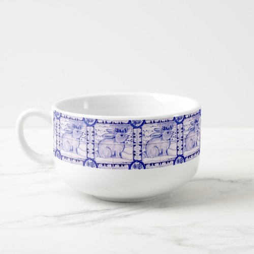 Blue and White Rabbit Winter Christmas Soup Bowl